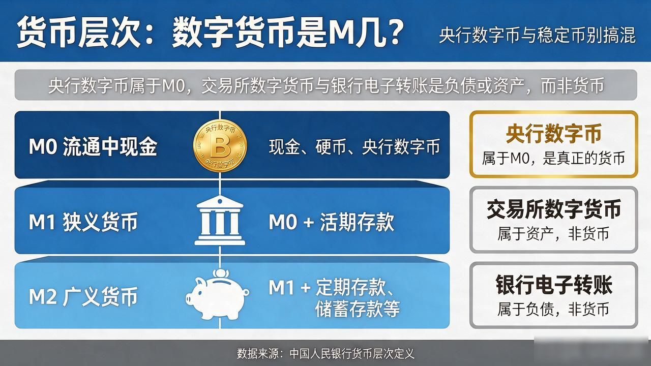 货币层次上数字货币是M几？搞清分级，央行数字币和稳定币别搞混