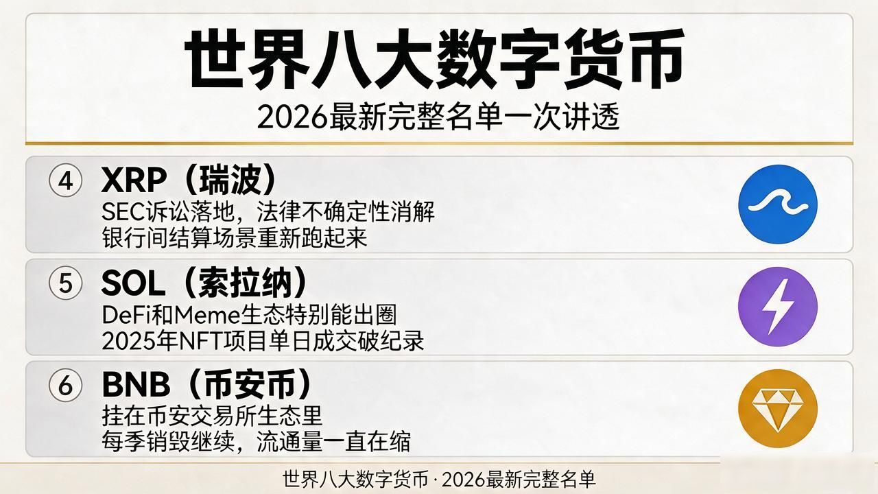 世界八大数字货币是哪八种？2026最新完整名单一次讲透